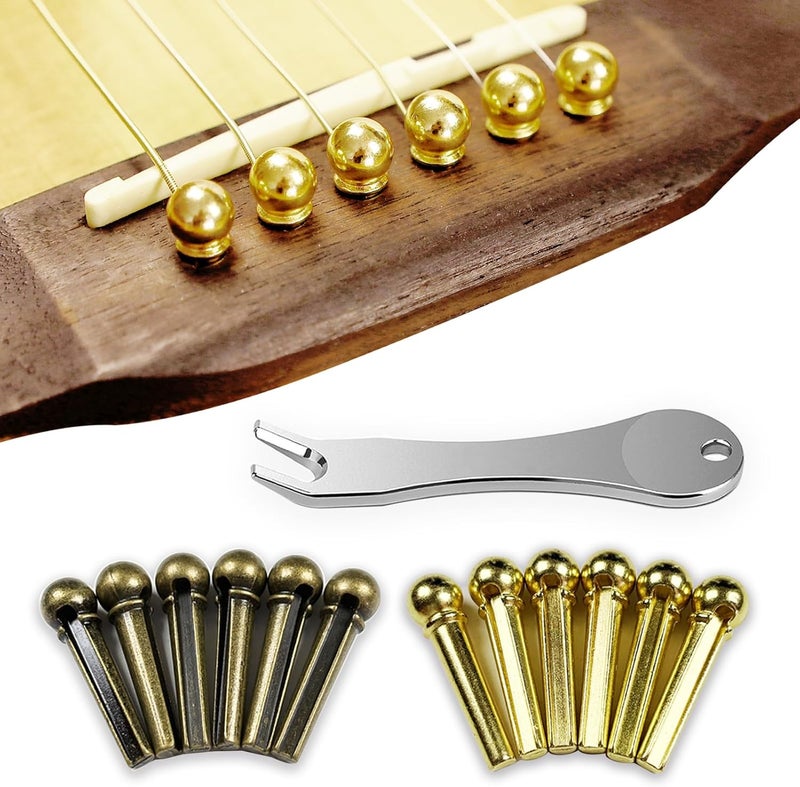 Junlego 12 Metal Acoustic Guitar Bridge Pins And Guitar Bridge Pins Remover With 2 Metal Guitar Picks - Image 1